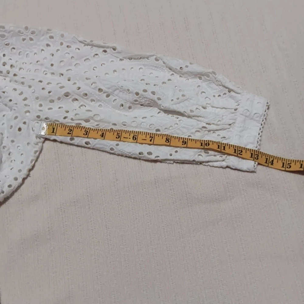 Chicos Eyelet Tunic Top White Tassled Cotton Cottagecore Boho Coastal SZ 16/18 - Picture 9 of 10